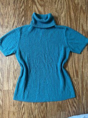 Herman Geist Light Teal Short Sleeve Turtleneck Sweater - Size M
